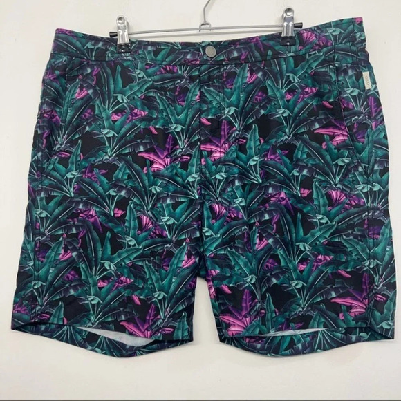 Onia Men's 36 Calder 7.5” Floral Lined Swim Trunks Hybrid Green Purple - Picture 1 of 7